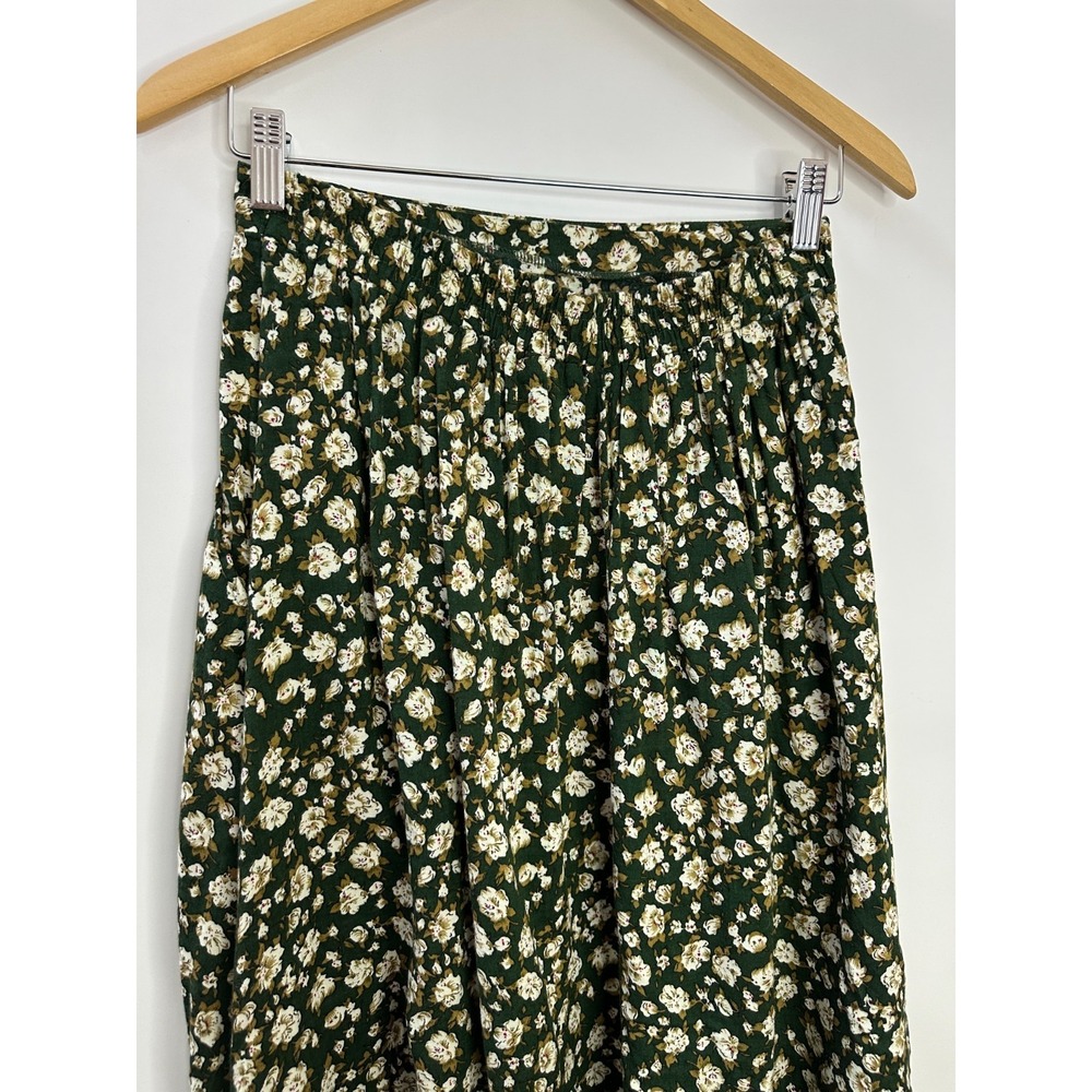 Vintage American Eagle Outfitters Green Floral Maxi Skirt Rayon 90s Boho Medium - Picture 13 of 15